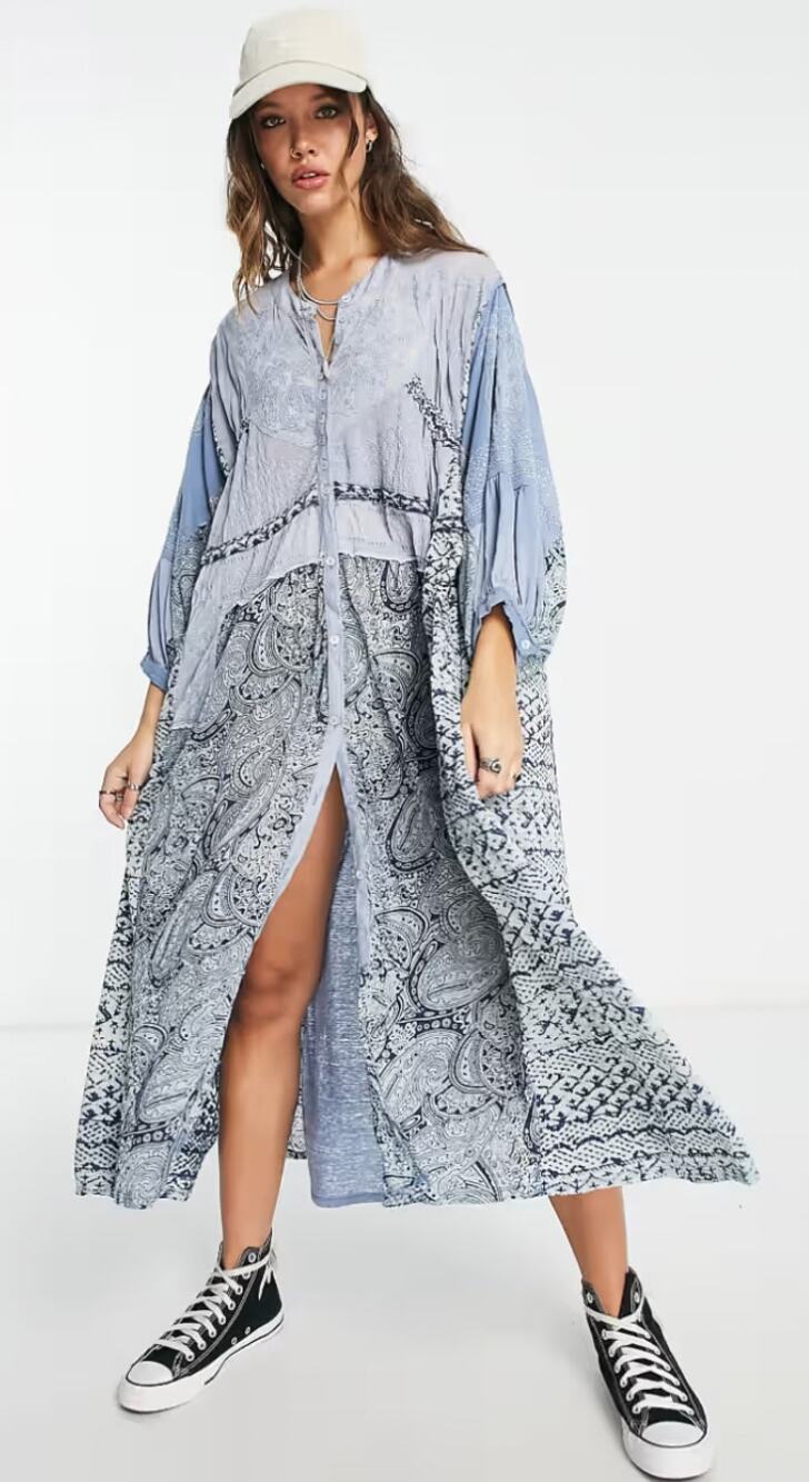 Free People Blue Patchwork Oh my Flowy Dress